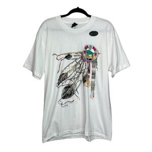 DIAMOND DUST Vintage Single Stitch Glitter Print Western Feather T-Shirt